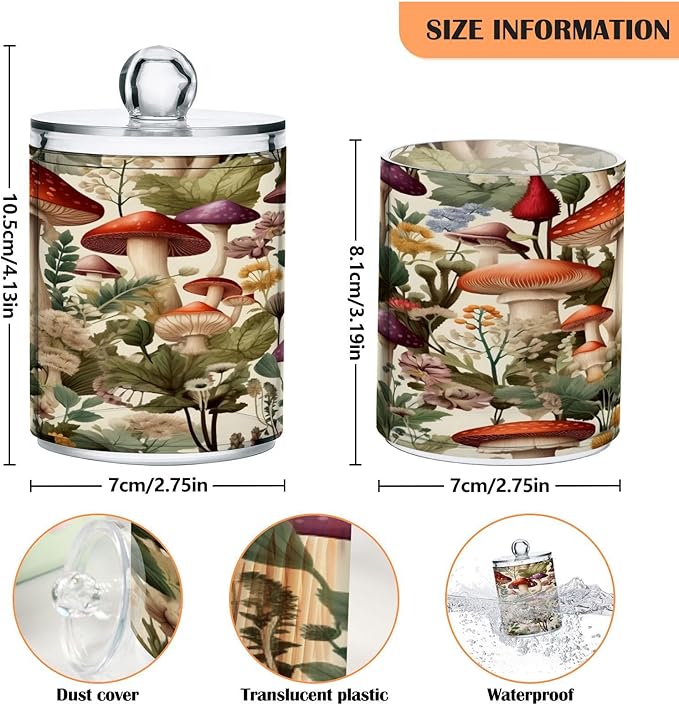 Cartoon Mushroom 2PC Airtight Transparent Plastic Storage Jar, Food Storage Container Glass, Can Store Candy, Salt, Coffee Beans, With lid, Easy To Use-Ruum Studio Home