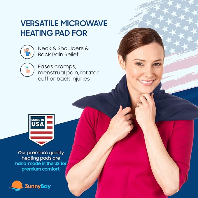 SunnyBay Extra Large Microwave Heating Pad, Microwavable Heavy Weighted Full Body Moist Hot or Cold Pack and Washable Fleece Cover, 10x24 Inches, FSA HSA Eligible, 2.8 lbs, Made in USA, Navy Blue-Ruum Studio Home