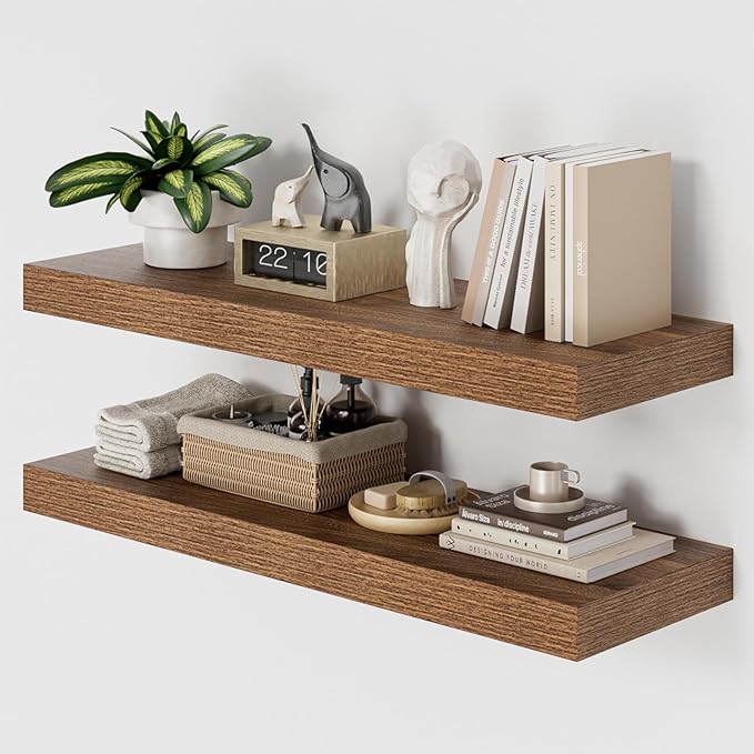 Heimlove 36 Inch Long Walnut Floating Shelf for Wall, 12" Deep Floating Shelves Wall Shelves for Bedroom Living Room Bedroom,Wall Mounted Shelves for Storage Book Decor, Set of 2-Ruum Studio Home