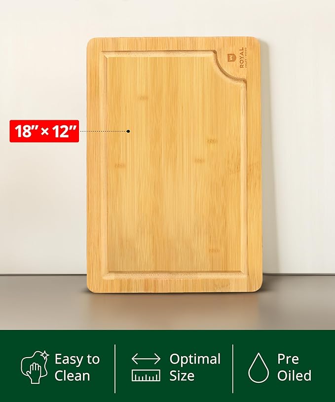 ROYAL CRAFT WOOD Extra Large Cutting Boards for Kitchen Meal Prep & Serving-Bamboo Wood Cutting Board with Deep Juice Groove - Charcuterie & Chopping Butcher Block for Meat - Gadgets Gift (XL 18x12")-Ruum Studio Home