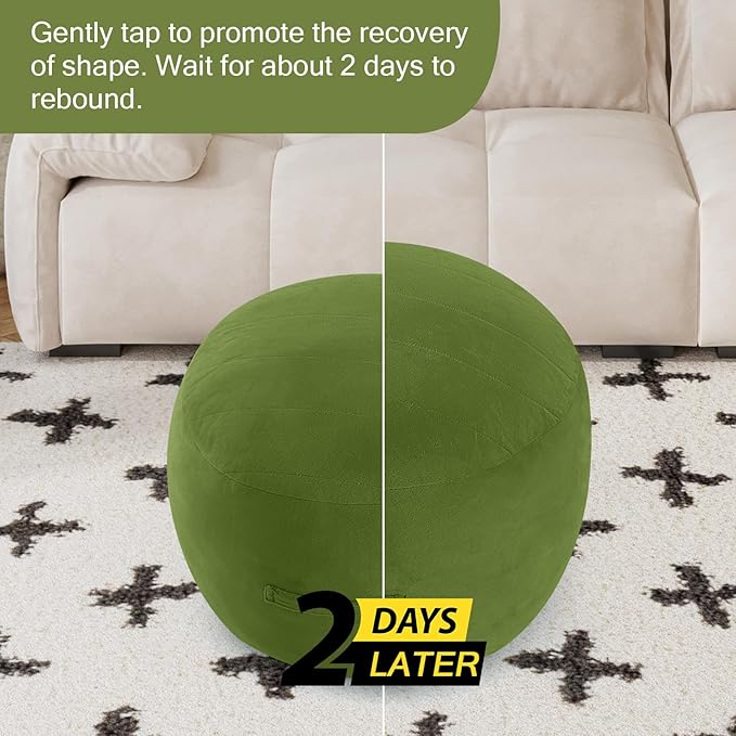 MeMoreCool Round Stuffed Pouf Ottoman Foot Rest, Floor Pouf Foot Stool with Soft Foam Chunk Filling, Small Round Ottoman Footstool Circle Footrest for Living Room, Green-Ruum Studio Home