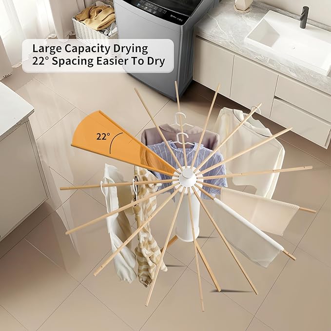 Clothes Drying Rack Tripod,Laundry Hanger Dryer Rack,Portable Drying Rack,Outdoor Clothes Rack-Drying Rack Clothing Laundry Bedroom Household Wooden-16rods-Ruum Studio Home
