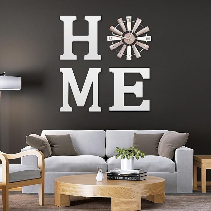 ZAZIWZ Farmhouse Home Signs with Windmill Clock Wall Decor Rustic Home Letters Wall Art for Living Room Kitchen Entryway Dining Room Bedroom (white)-Ruum Studio Home