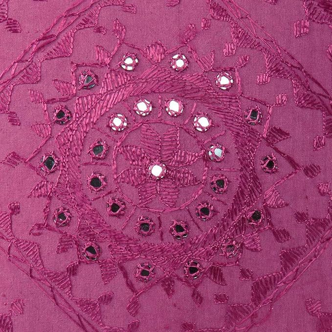 Eyes of India Embroidered Decorative Boho Throw Pillow Cover with Mirrors, Handmade Bohemian Accent Cushion Case for Sofa Couch Bedroom Living Room (Burgundy, 24" x 24")-Ruum Studio Home