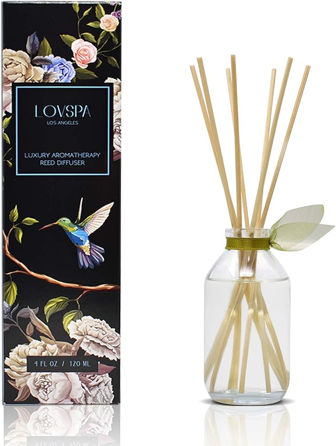 LOVSPA Reed Diffuser Set, Sage & Lemongrass Scented Oil Diffuser with Sticks, Home Fragrance Accessories for Bathroom Shelf Decor, Aroma Diffusers for Home or Office Desk, USA Made-Ruum Studio Home