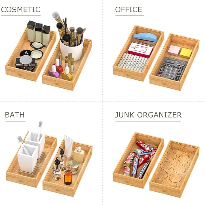 Bamboo Kitchen Drawer Organizer,Stackable Silverware Tray Utensil Organizer Cutlery Holder for Kitchen,Wooden Storage Box for Bathroom, Multi-Use Drawer Organizer for Office,Makeup(12x6x2.5 inch）-Ruum Studio Home