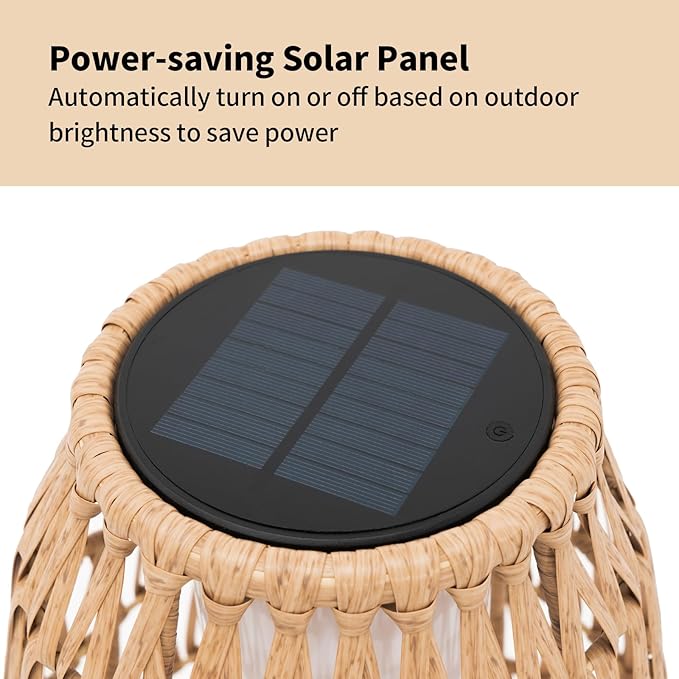 Large Patio Solar Powered Lantern for Garden Outdoor Decorative Floor Lamp Water-Resistant Wicker Lights for Deck Backyard-Ruum Studio Home