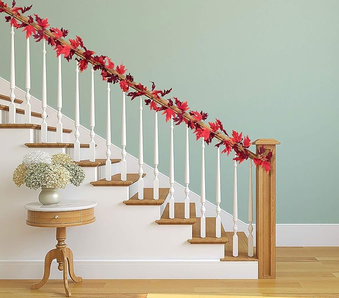Lvydec 2 Pack Maple Leaves Fall Garland - 5.9ft/Strand Artificial Foliage, Red Fall Leaves Autumn Decoration for Home, Wedding, Party, Halloween, Thanksgiving-Ruum Studio Home