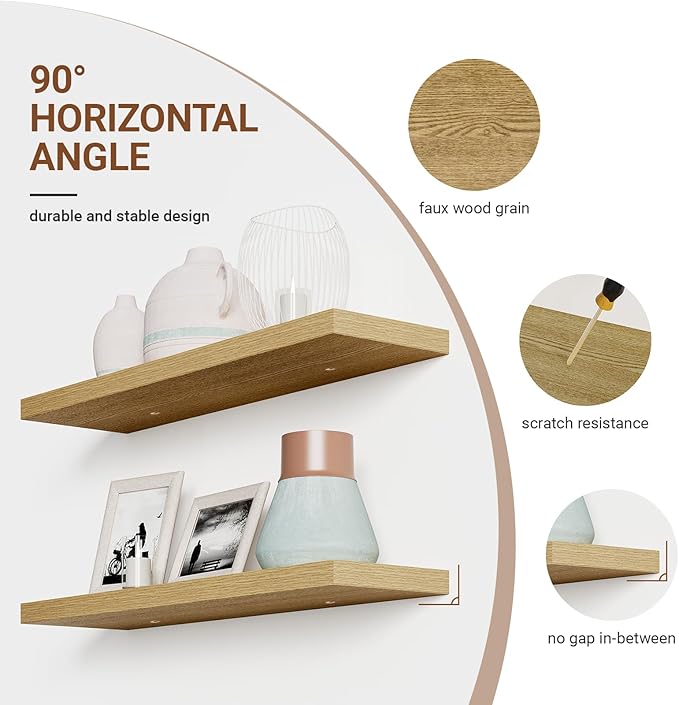 Heimlove 32 Inch Floating Shelves for Wall,Oak 9.3" Deep Floating Shelf Set of 2,Wall Mounted Shelves for Bathroom Bedroom Living Room Kitchen Office,Shelf for Books Storage Room,Home Decor-Ruum Studio Home