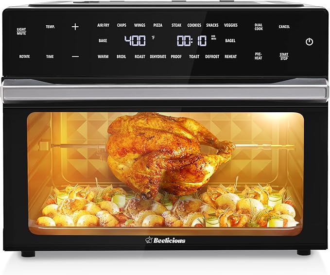 32QT Extra Large Air Fryer, 19-In-1 Air Fryer Toaster Oven Combo with Rotisserie and Dehydrator, Digital Convection Oven Countertop Airfryer Fit 13" Pizza, 6 Accessories, 1800w (Black)-Ruum Studio Home