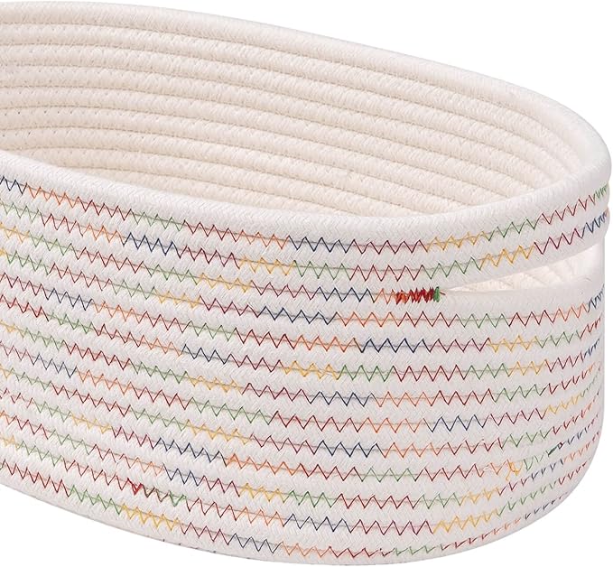 Baskets&Bins for Shelf Storage &Organizing/Cute Basket to Store and Organize Daily Items/Woven Rope Basket for Living Room, Bedroom,Playroom/Small Oval-13x8.66x5.11’’,3 Packs Rainbow-Ruum Studio Home