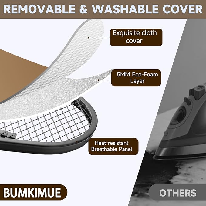 Ironing Board with Heat Resistant Cover, 43x13 Compact and Space Saver Iron Board,Height Adjustable,Easy to Fold,Stable Structure-Ruum Studio Home