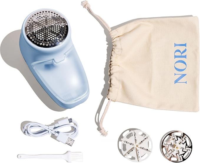 Nori Trim Fabric Shaver - Lint Remover for Clothes & Furniture Couch Pilling - Sweater Pill Remover - Clothes Shaver with 6 Precision Blades - Wireless and Rechargeable - Blue-Ruum Studio Home