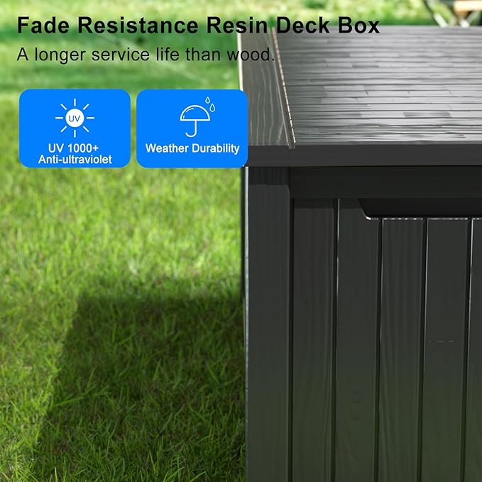 Vixzen 150 Gallon Resin Deck Box, Lockable Outdoor Storage Box for Patio Cushions Storage Furniture,Garden Tools, Pool Supplies, Weatherproof and UV Resistant- Black-Ruum Studio Home