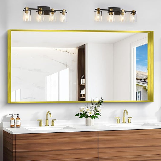 Gold Bathroom Mirror, 30x60 Inch Rectangular Deep Frame Mirror, Large Wall Mounted Bathroom Vanity Mirror Over Sink for Bedroom,Restroom, Living Room, Hangs Vertically or Horizontally-Ruum Studio Home