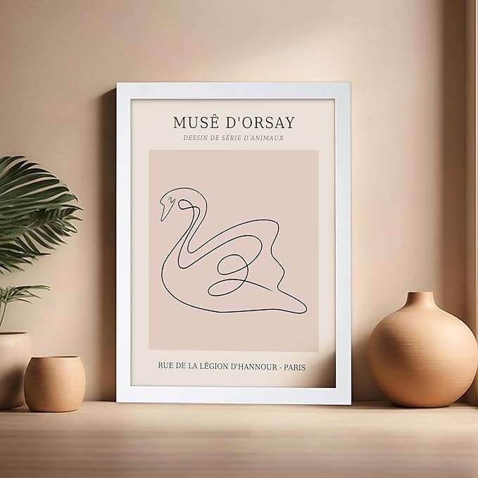 Poster Master Vintage Poster - Retro One Line Swan Drawing Print - Swan Art - Bird Art - Minimal Gift for Her, Animal Lover - Abstract Decor for Home, Office, Bedroom, 16x20 White Framed-Ruum Studio Home