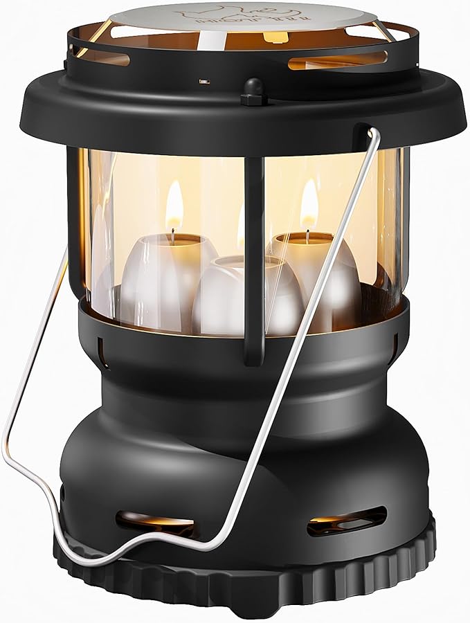 3-Wick Emergency Candle Lantern for Power Outages [18H+ Burning Time] Vintage Decorative Candle Lantern for Real Candles, Outdoor Portable Camping Survival Lighting [7.1"*5.7" - Matte Black]-Ruum Studio Home
