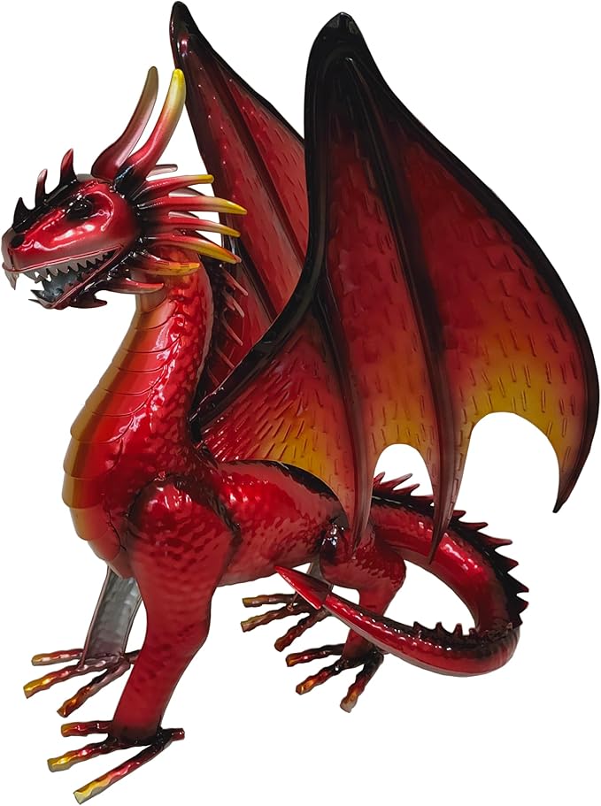 Decorative Red Dragon Figurine, Crackle The Dragon Statue, Patio Garden Porch Courtyard Decor-Ruum Studio Home