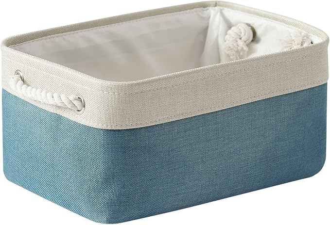 TheWarmHome Fabric Storage Bin with Handles,Storage Basket for Home Storage and Organization, Shelf Basket with Cover for Living Room Bedroom Closet（White & Green Medium 13.8L×9.8W×6.7H-Ruum Studio Home