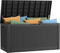 100 Gallon Outdoor Deck Box,Storage Lockable Waterproof Patio Furniture,Garden Tools,Cushions,Pool Accessories Outside Storage Resin Box(Black)-Ruum Studio Home