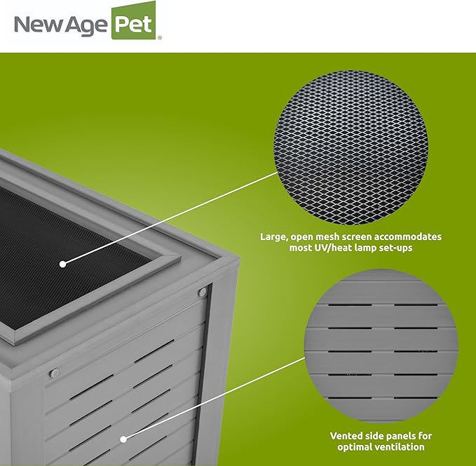 New Age Pet ECOFLEX 24-Inch Mojave Reptile Lounge in Grey - Durable Wood Plastic Composite Habitat with Ventilated Side Panels, Removable Sliding Glass Doors, and Mesh Screen Top-Ruum Studio Home