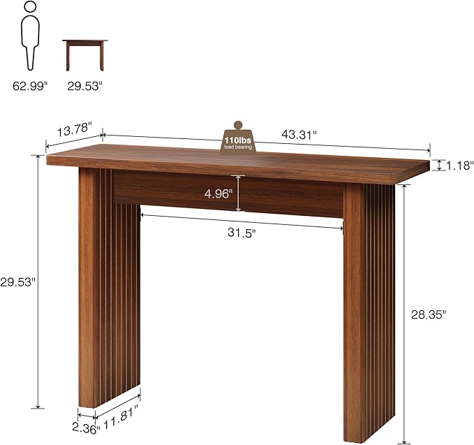 AVZEAR Mid Century Narrow Entryway Console Table, 43.3" Fluted Wood Couch Table Behind Sofa Long and Skinny for Living Room Hallway Entrance Foyer, Walnut-Ruum Studio Home
