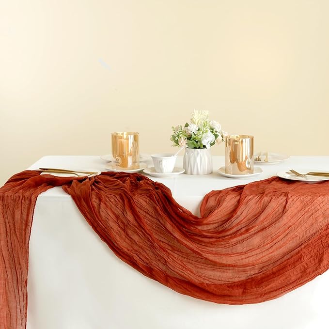 Sioloc Terracotta Table Cloth Cheesecloth Table Runner 10ft Rustic for Tea Wedding Party Baby Bridal Centerpiece Fall Decor for Home Halloween Thanksgiving-Ruum Studio Home