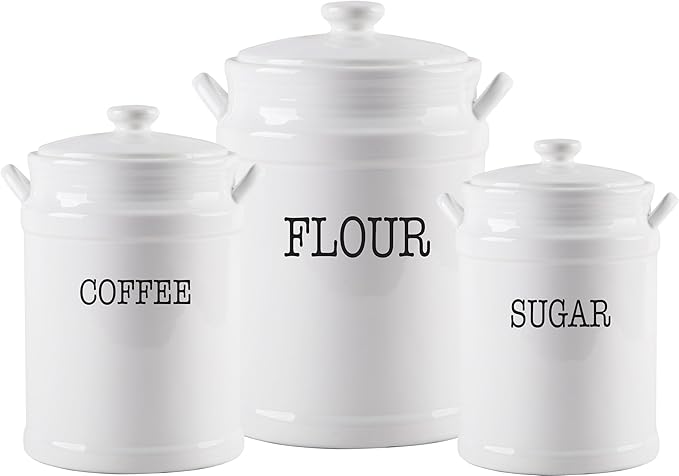 Ceramic Canister Set with Airtight Lids - 3-Piece Kitchen Storage for Flour, Sugar, Coffee, Tea & Spices - Modern Countertop Decor-Ruum Studio Home