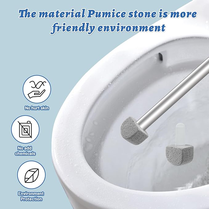 Pumice Stone Toilet Bowl Cleaner Toilet Deep Cleaning,Bathroom Cleaner Brush with Long Handle for Remove Hard Water Stains with Toilet Handle+ Pumice Stones-Ruum Studio Home