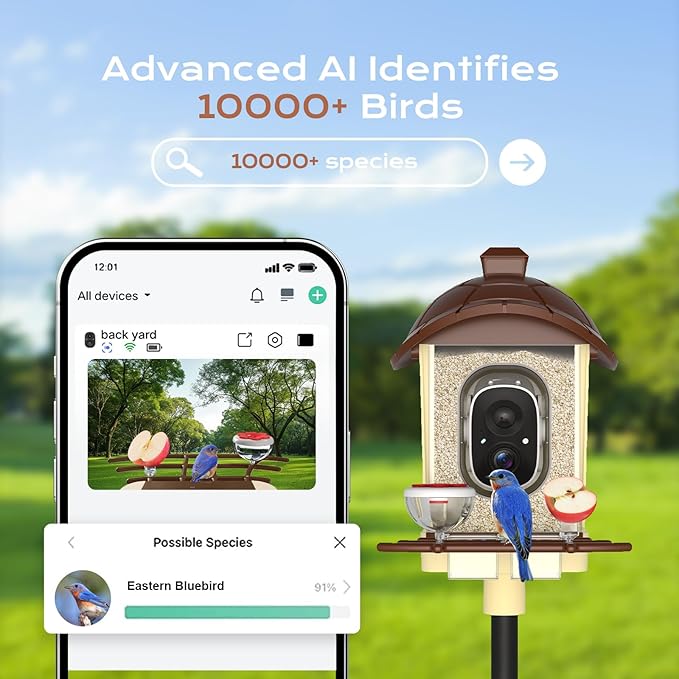 Bird Feeder with Camera, 2K HD Live Video, Smart Bird Cam Solar Powered with AI Birds Species Identification, Auto Capture Video, Instant Arrival Alerts, Best Gifts for Mom Dad-Ruum Studio Home