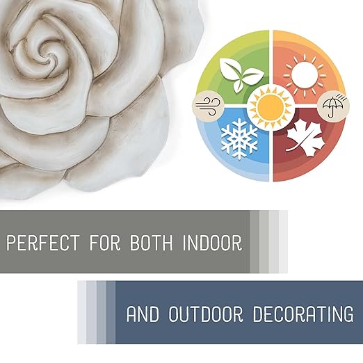 NAT & Jules Rose Flower Shaped Dimensional Indoor Outdoor 12 inch Cast Resin Decorative Garden Stepping Stone, Patio, Walkway Sculpture Yard Art, White-Ruum Studio Home