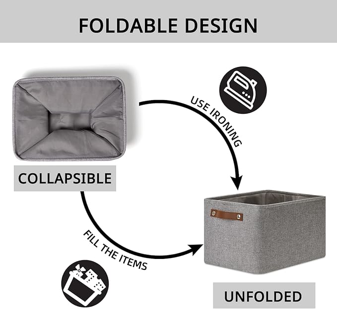 DULLEMELO Storage Baskets for Shelves, Fabric Collapsible Rectangular Storage Bins for Shelves, Closets, Nursery, Home, Office, Empty Gift Baskets (4-Pack, Grey)-Ruum Studio Home