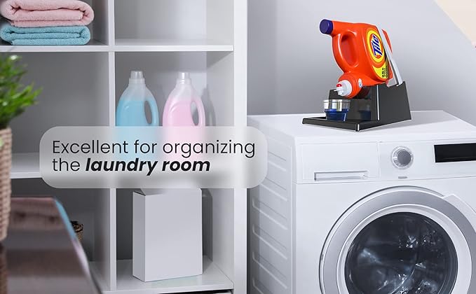 TidyFriend No-Spill 2 Pk Liquid Laundry Detergent Dispenser Holder, Laundry Soap Dispenser Holder with Drip Tray for Laundry Room Organization (No Strap, Black)-Ruum Studio Home