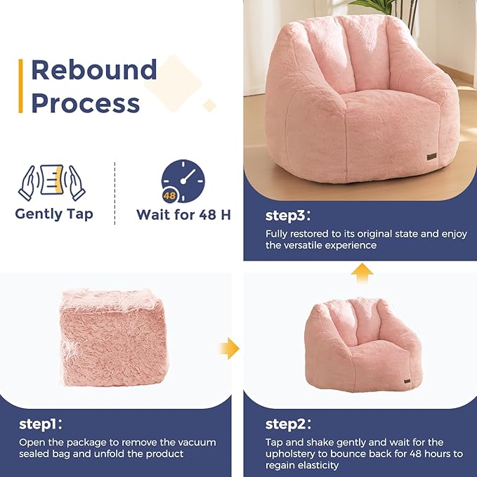 MAXYOYO Bean Bag Chair, Comfy Bean Bag Sofa with Back Support, Faux Fur Bean Bag Chair for Adults and Kids, Stuffed Floor Sofa for Living Room, Bedroom, Apartment, Pink-Ruum Studio Home