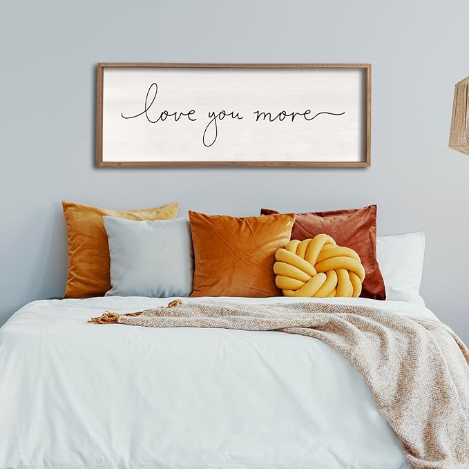 Love You More Sign 32''×12'' Master Bedroom Above Over Bed Wall Decor Modern Farmhouse Large Vintage Wood Framed Hanging Over Bed Bedside Wall Art (Wood)-Ruum Studio Home