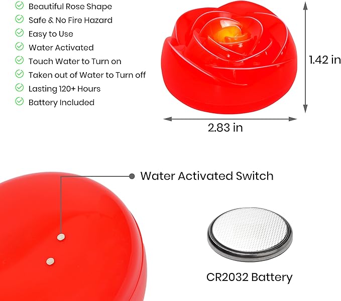 Aignis 12pcs Flameless LED Floating Candles, Red Rose Plastic Tealights Battery Operated, 120+ Hours Glow Time, Cozy Light for Romantic Pool/Bathtub/Hot Bath/Wedding Centerpiece Decor(D2.83 * H1.42)-Ruum Studio Home
