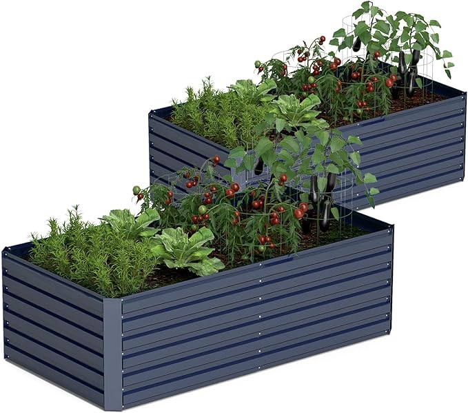 8x4x2 ft Outdoor Raised Garden Bed, Large Metal Planter Raised Beds, Planters for Outdoor Plants for Vegetables, Flowers, Herbs, Fruits, and Succulents.(2 Pcs,Blue)-Ruum Studio Home