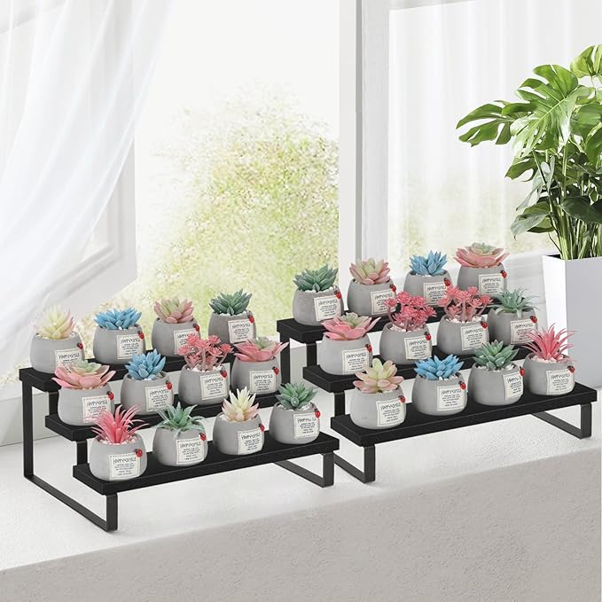 YINMIT Wooden Display Riser Stand, Tiered Perfume and Cologne Organizer Stand, 3 Tier Spice Rack Organizer, Rustic Display Shelf for Candles (3 Tier,2Pack,Black)-Ruum Studio Home