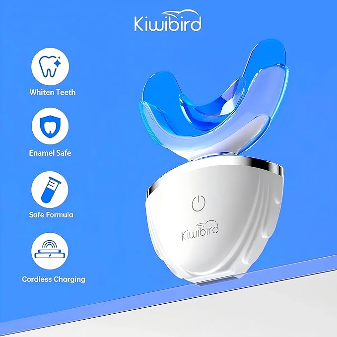 KIWIBIRD Teeth Whitening Kit for Sensitive Teeth – 3 Gel Pens, LED Light with Wireless Charging Case, IPX7 Waterproof, Enamel-Safe at-Home Dental Care Tool-Ruum Studio Home