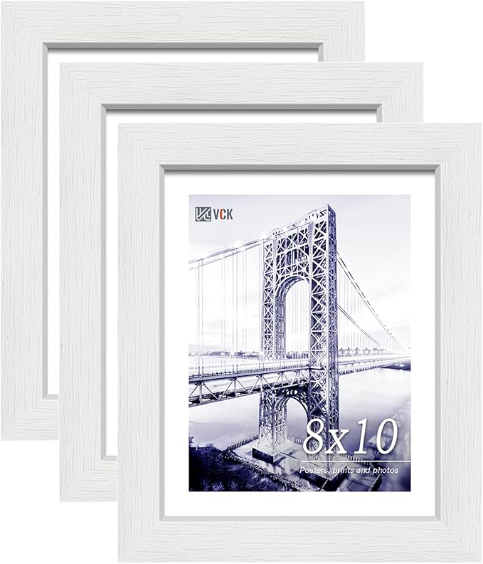 VCK 8x10 Picture Frames Set of 3, White Solid Wood Picture Frame, Textured Exclusive Wall Gallery Frame-Ruum Studio Home