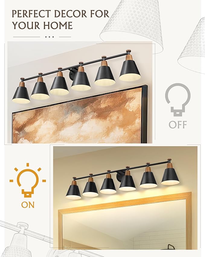 FEMILA Black 6 Light Bathroom Vanity Light, Vintage Bathroom Light Fixtures Over Mirror, E26 Base, 4FG59B-6W BK-Ruum Studio Home