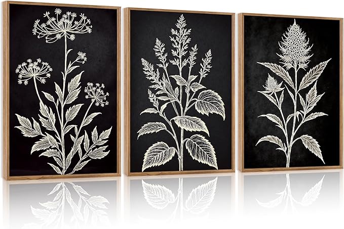 HPNIUB Vintage Floral Framed Canvas Wall Art Set, Minimalist Botanical Wall Decor, Nature Inspired Wildflower Leaf Wall Painting, Farmhouse Neutral Artwork for Living Room, Bedroom, Office-16 x24 x3-Ruum Studio Home
