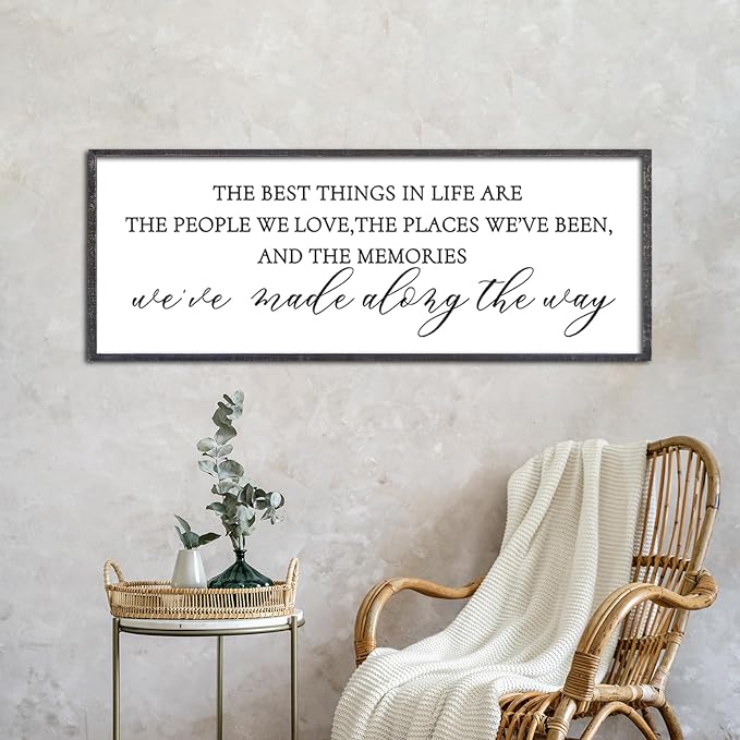 The Best Things in Life Wall Decor Sign 40 x 15 Inch Memories Inspirational Quotes Wood Framed Family Entryway Living Room Home Wall Art for Farmhouse Bedroom Room (Black)-Ruum Studio Home