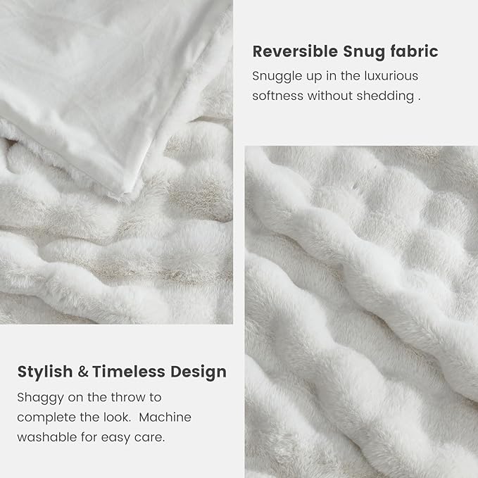 Cozy Bliss Faux Fur Throw Blanket for Couch, Fuzzy Soft Plush Thick Bubble Blanket for Sofa Bedroom Living Room, 108 * 90 Inches Cream White-Ruum Studio Home