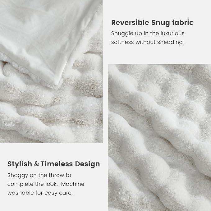 Cozy Bliss Faux Fur Throw Blanket for Couch, Fuzzy Soft Plush Thick Bubble Blanket for Sofa Bedroom Living Room, 50 * 60 Inches Cream White-Ruum Studio Home