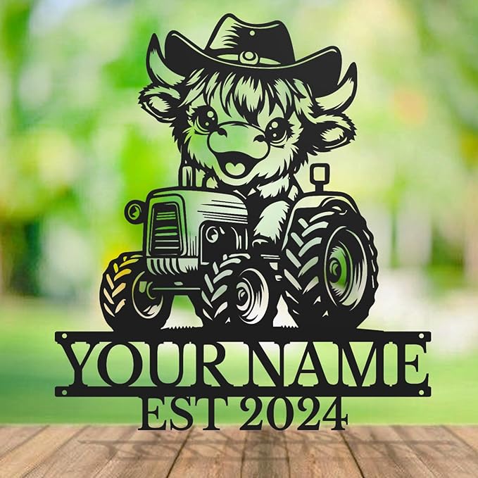 Personalized Highland Cow Name metal Signs,Custom Highland Cow Metal Shed Wall Decor,Black Metal Wall Art Plaques Outdoor wall Decorative Signage (Style B)-Ruum Studio Home