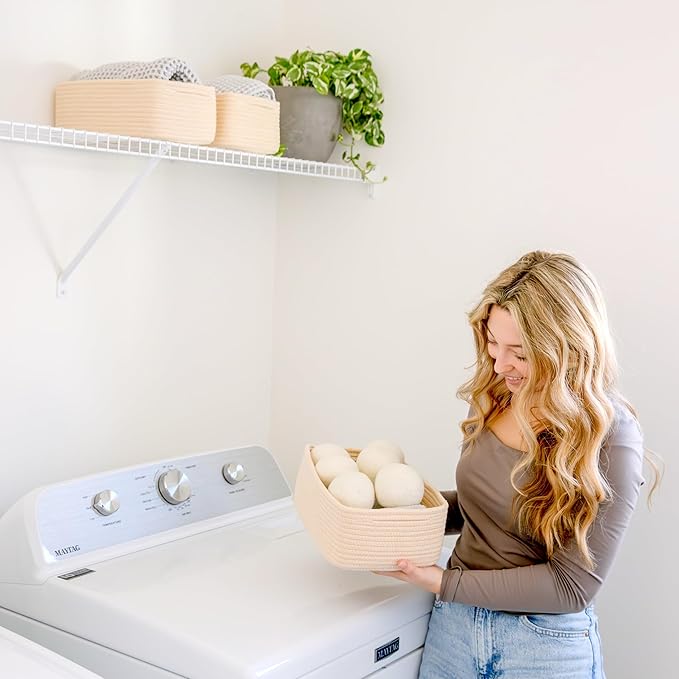 NaturalCozy 11.8"x8"x4.5” Storage Baskets for Shelves 3 Pack | Cotton Rope Woven Small Baskets for Organizing | Small Storage Bins for Nursery, Bathroom, Closet, Cube Shelf, Decorative, Gift Basket-Ruum Studio Home