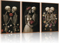 HLNIUC Halloween Rose Wedding Framed Wall Art,Vintage Skeleton Rose Canvas Prints,Abstract Romantic Theme Wall Decor Set of 3(16”x24”)Dark Romance Framed Painting,Roses Skull Art Print for Living Room-Ruum Studio Home