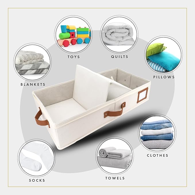 HOMELUX THEORY 2pc Under Bed Storage Containers, Bedroom Under the Bed Drawer Storage Organizer with Bins and Lids, Large Underbed Clothes Storage Box Ideal for Blanket, Fabric, & Shoes (Ivory)-Ruum Studio Home
