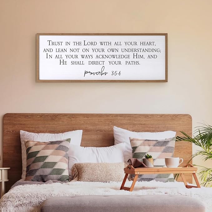 Trust in the Lord With All Your Heart Bible Verse Framed Wall Art, 40''×15'' Rustic Religious Christian Proverbs 3:5-6 Sign, Horizontal Holy Inspirational Catholic Scripture Decor-Ruum Studio Home